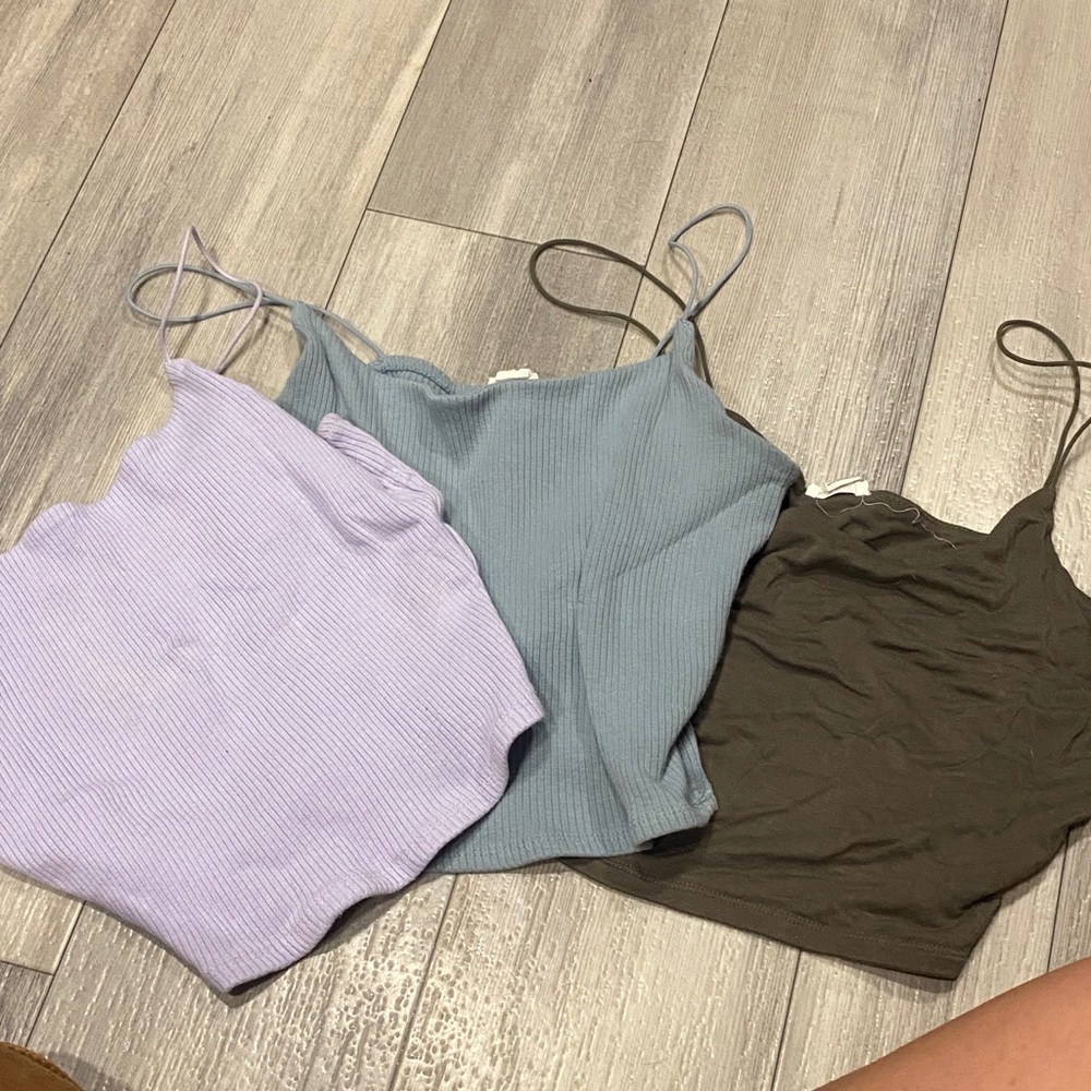 Garage Ribbed Crop Top Trio - Blue, Purple, Olive